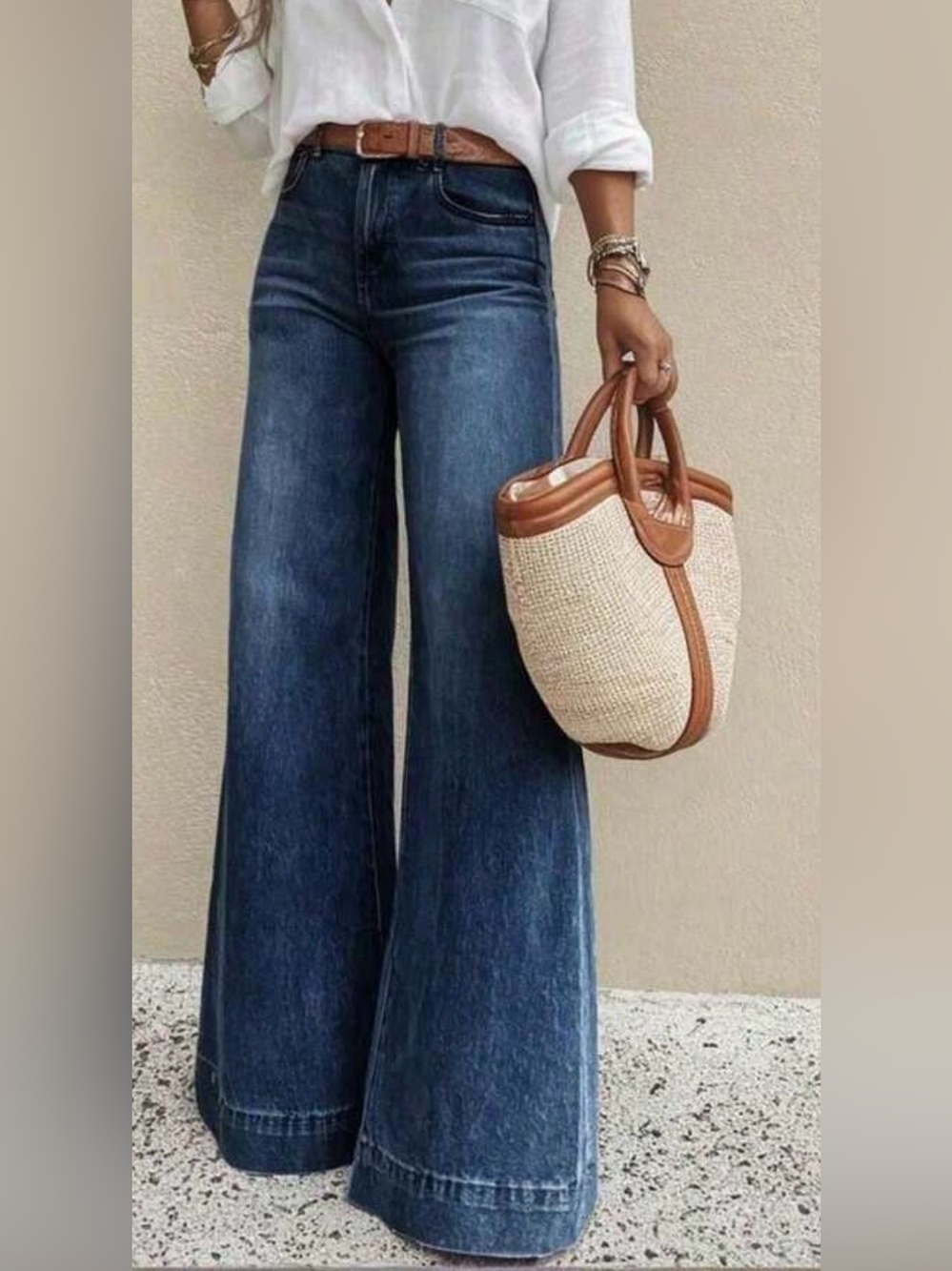 Wide Leg High-Rise Women Jeans - Dark Blue